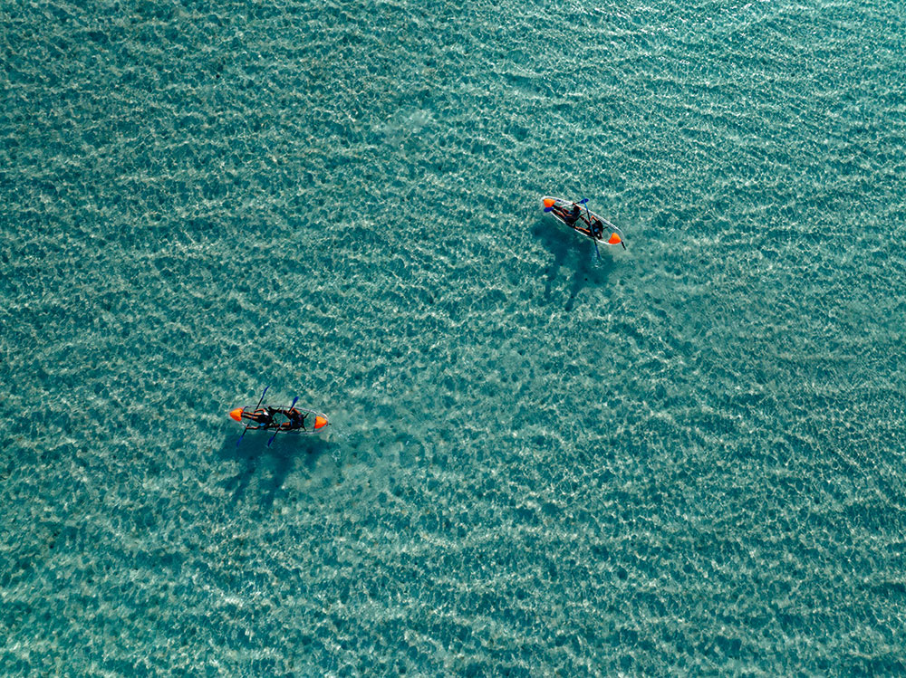 Boats on the red sea from a top view